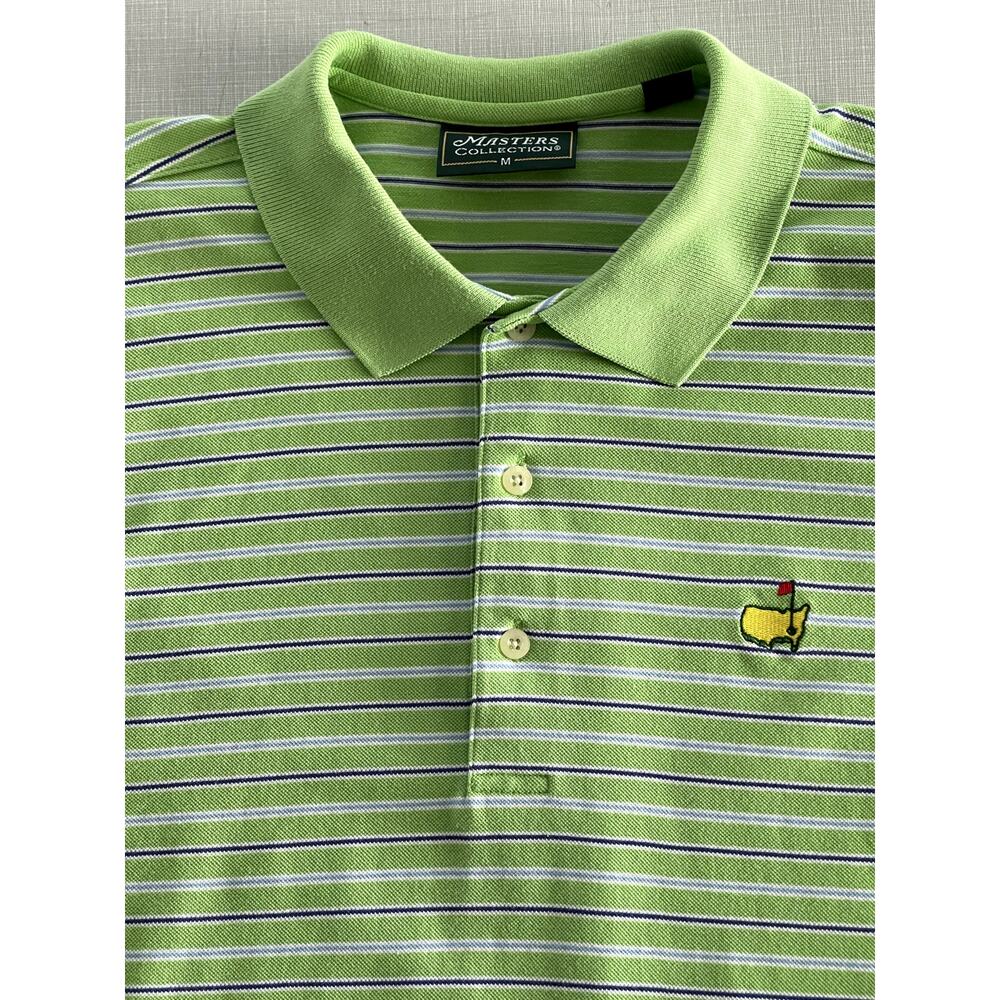 Masters Sz M Golf Polo Logo Green Cotton Pique Stretch Comfort Vintage 90's